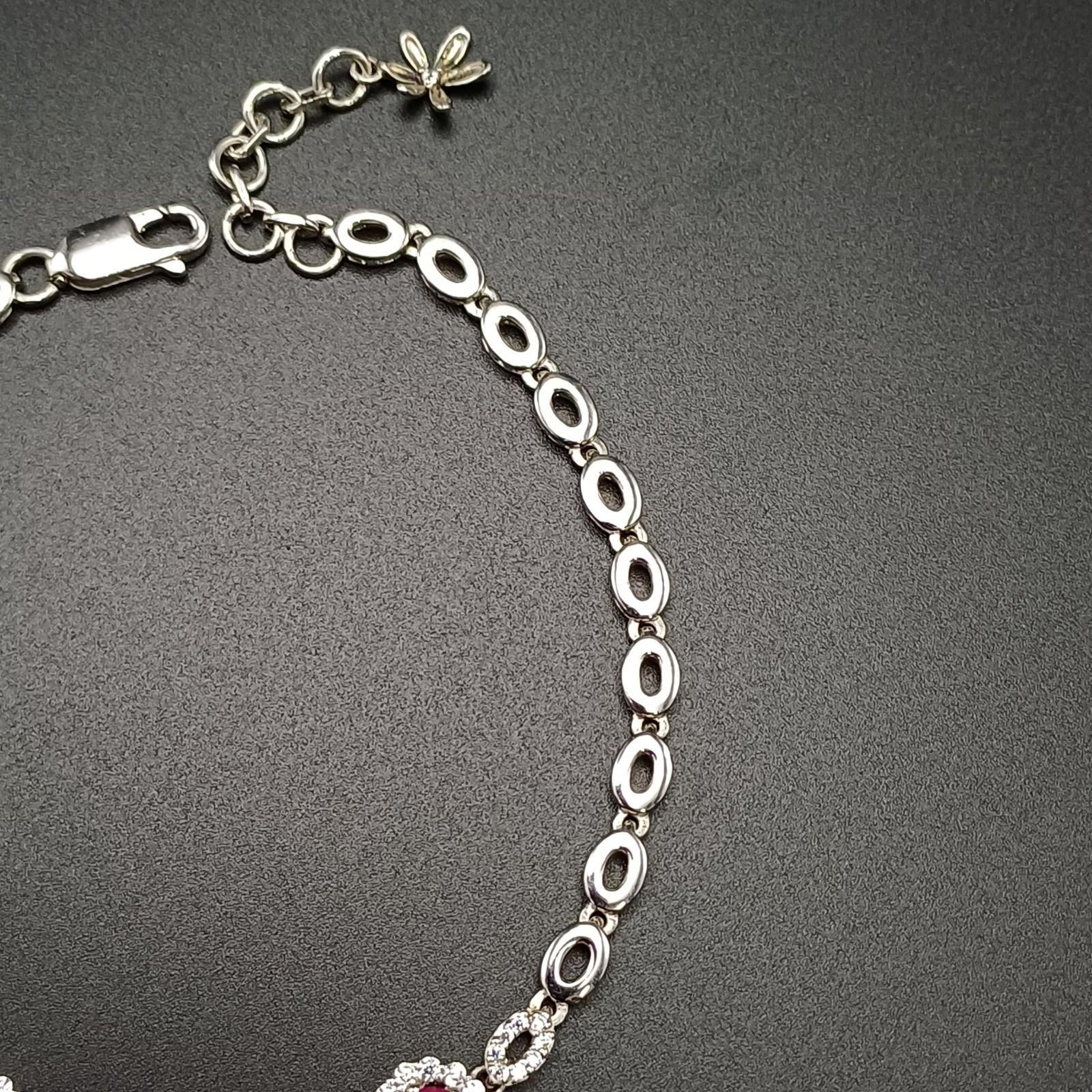 925 Sterling Silver Pink CZ Bracelet Clear Cubic Zirconia Adjustable 7.5-8.5″ 7.