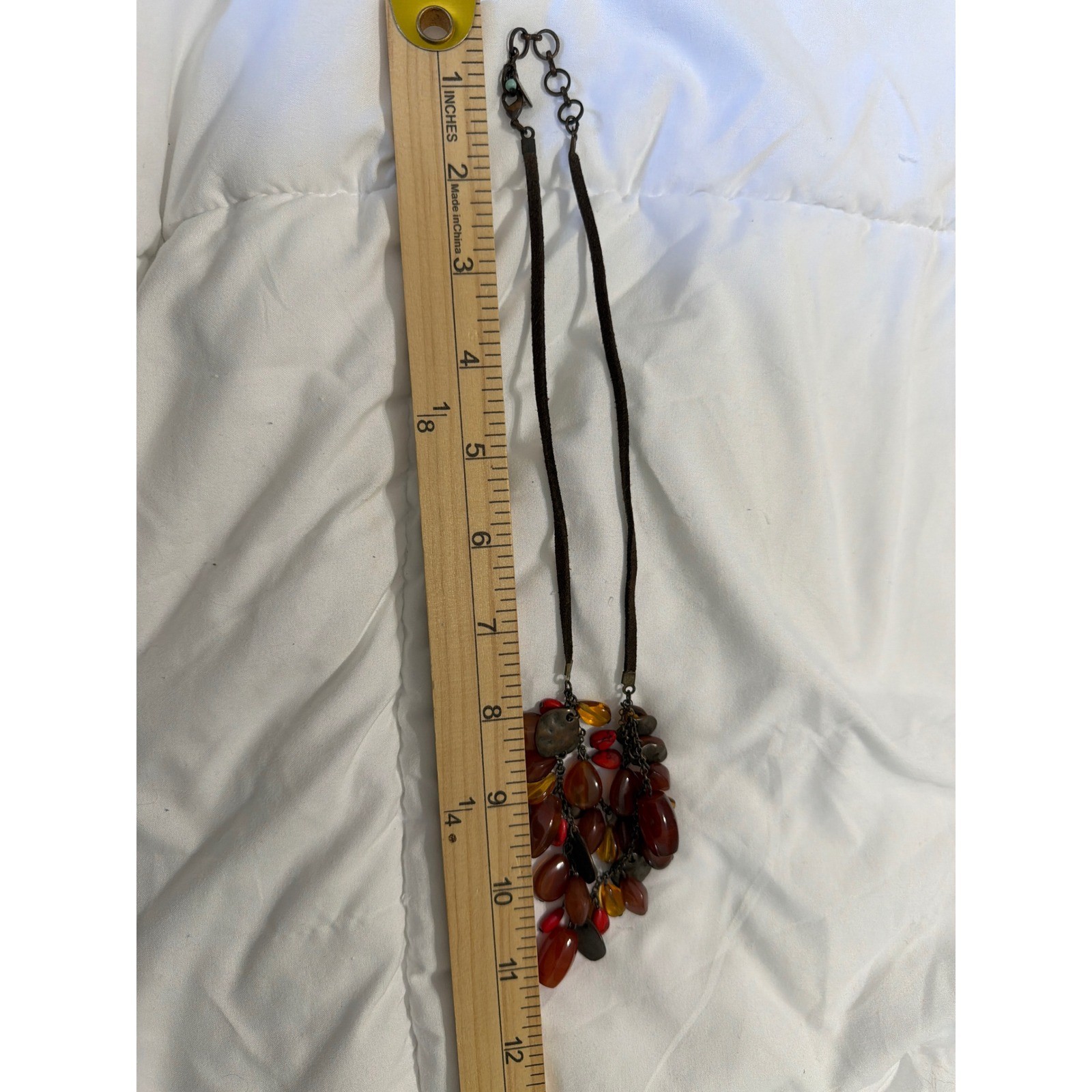 Earthy Amber Color Burgundy Beaded Bib Statement Necklace Brown Suede Cord Boho