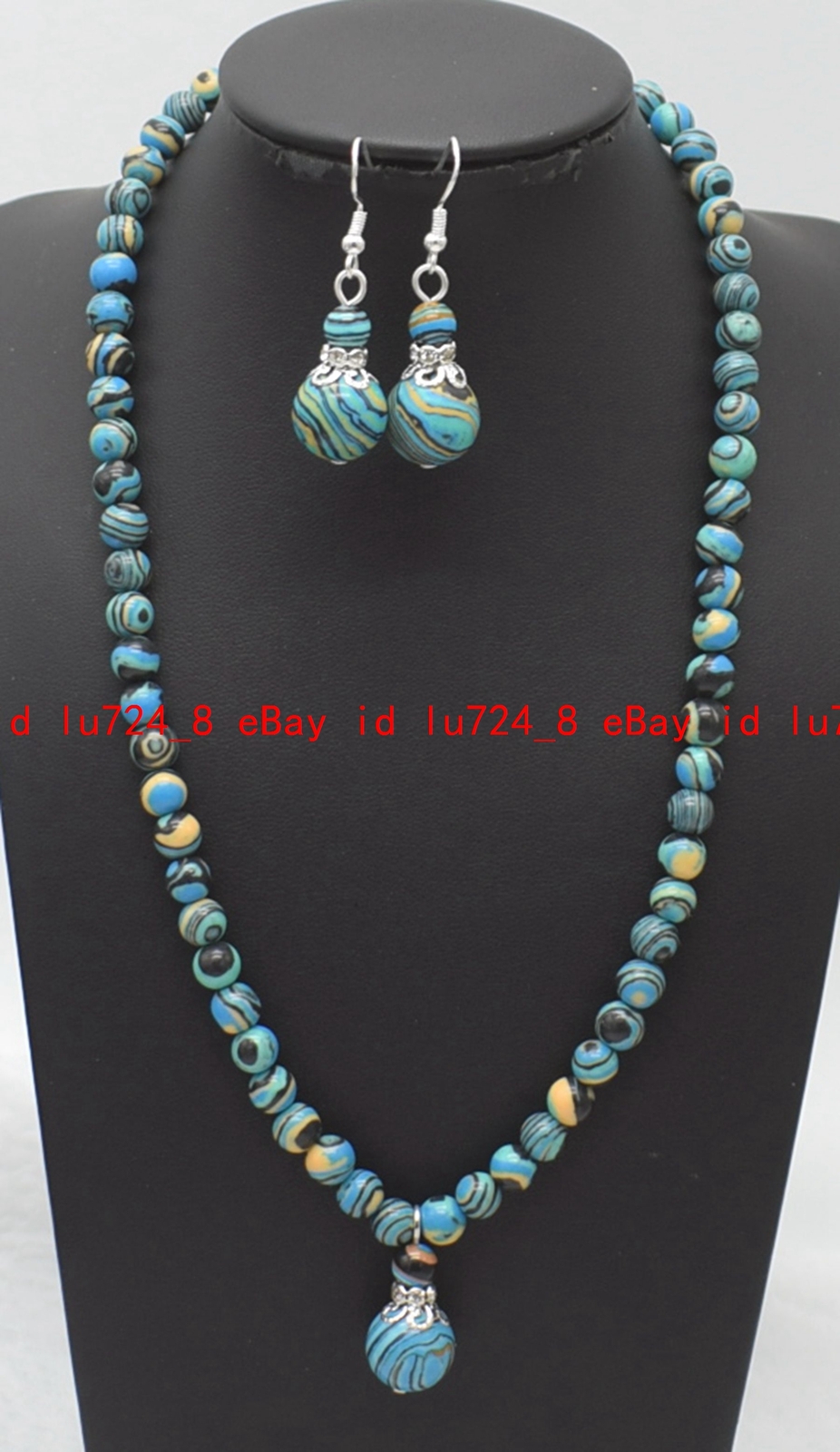 Fashion 6mm Natural Multicolor Gems Round Beads Pendant Necklace Earrings Set