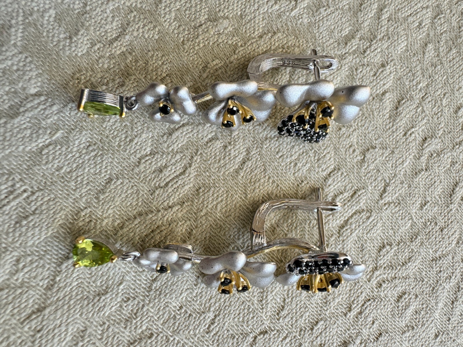 Silver Art Peridot Black Spinel 925 sterling silver unique earrings