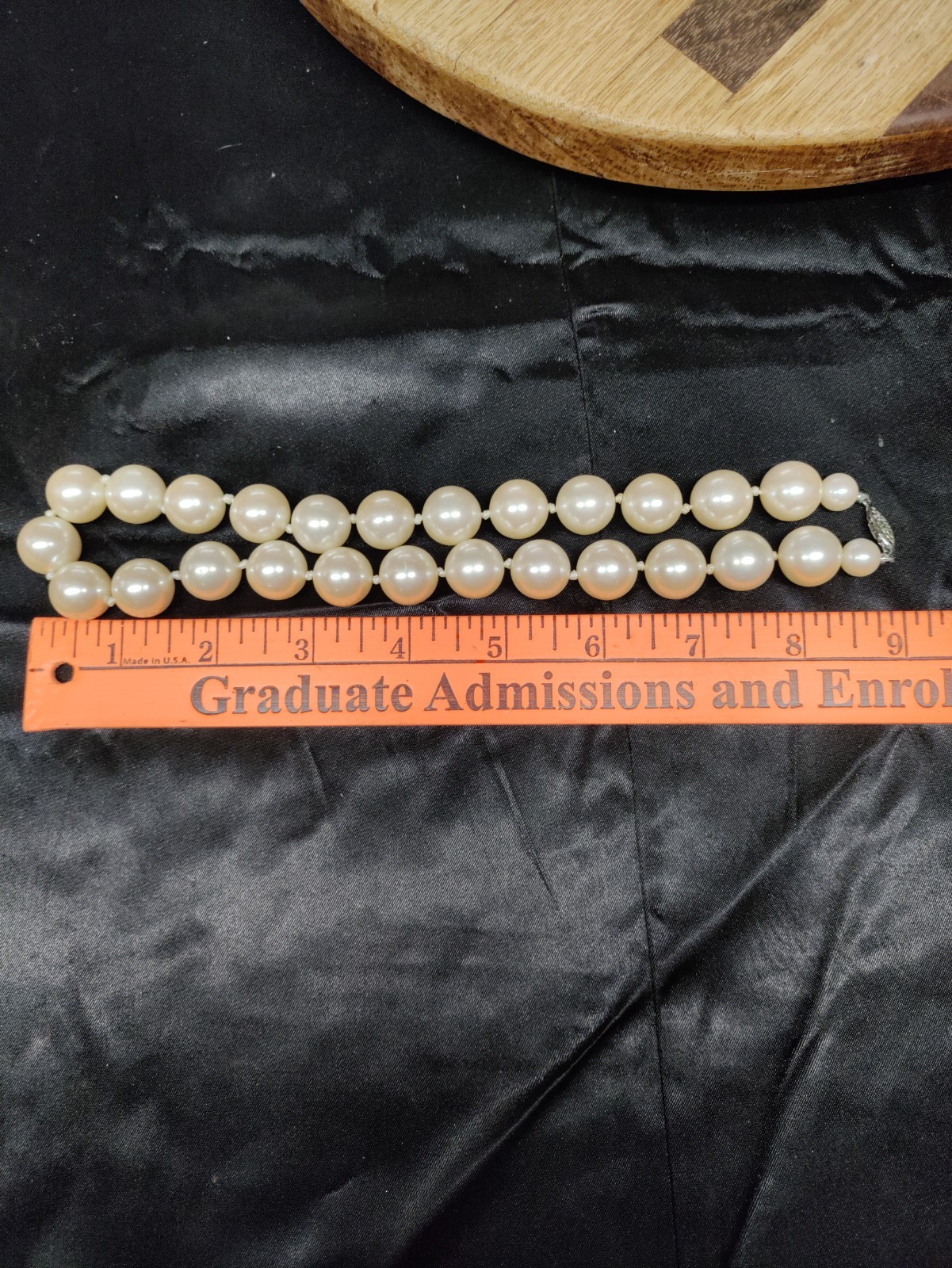 Vintage Large Cream Faux Pearls Hand Knotted String Silver Tone Clasp Unsigned