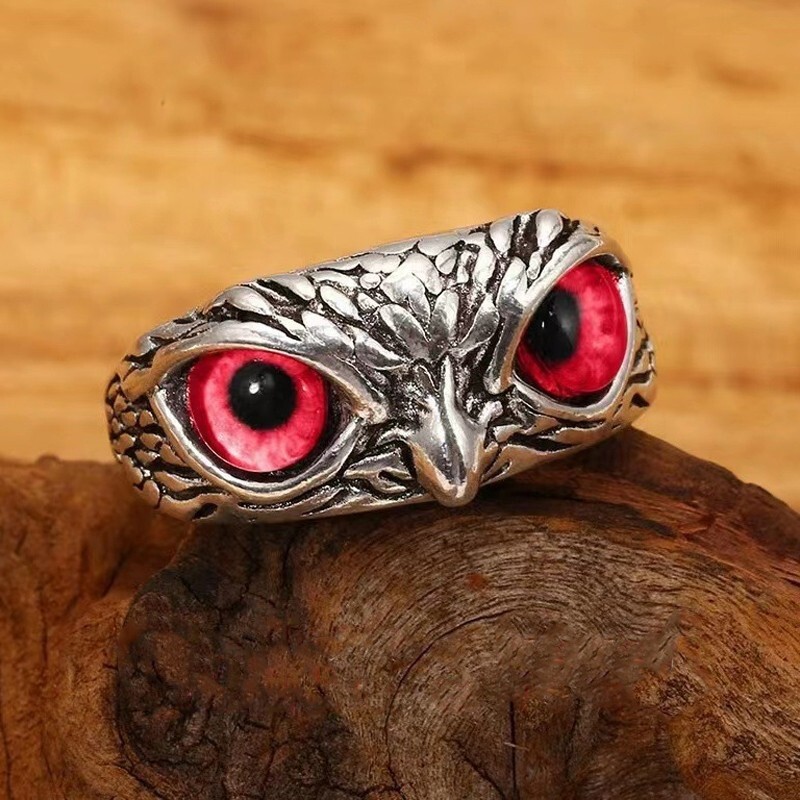Adjustable Demon Owl Eye Ring – Gothic Animal Jewelry with Lucky Symbol