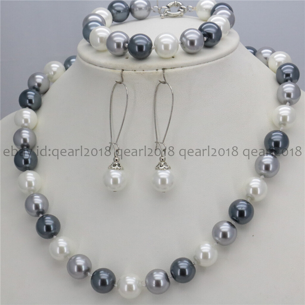 8/10/12mm South Sea Shell Pearl Round Beads Necklace Bracelet Earrings Set 18”
