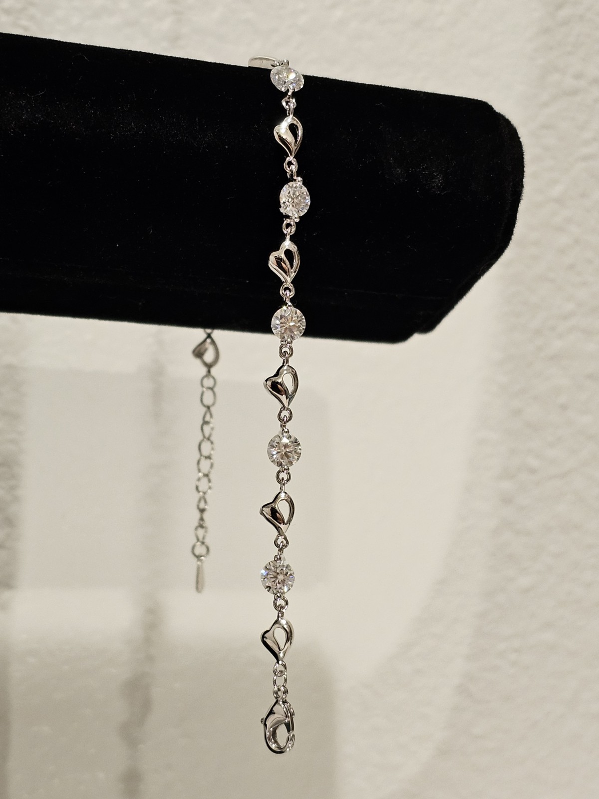 3.5 Carat Moissanite Hearts Bracelet 14k White Gold Plated 7-8 Inch Adjustable