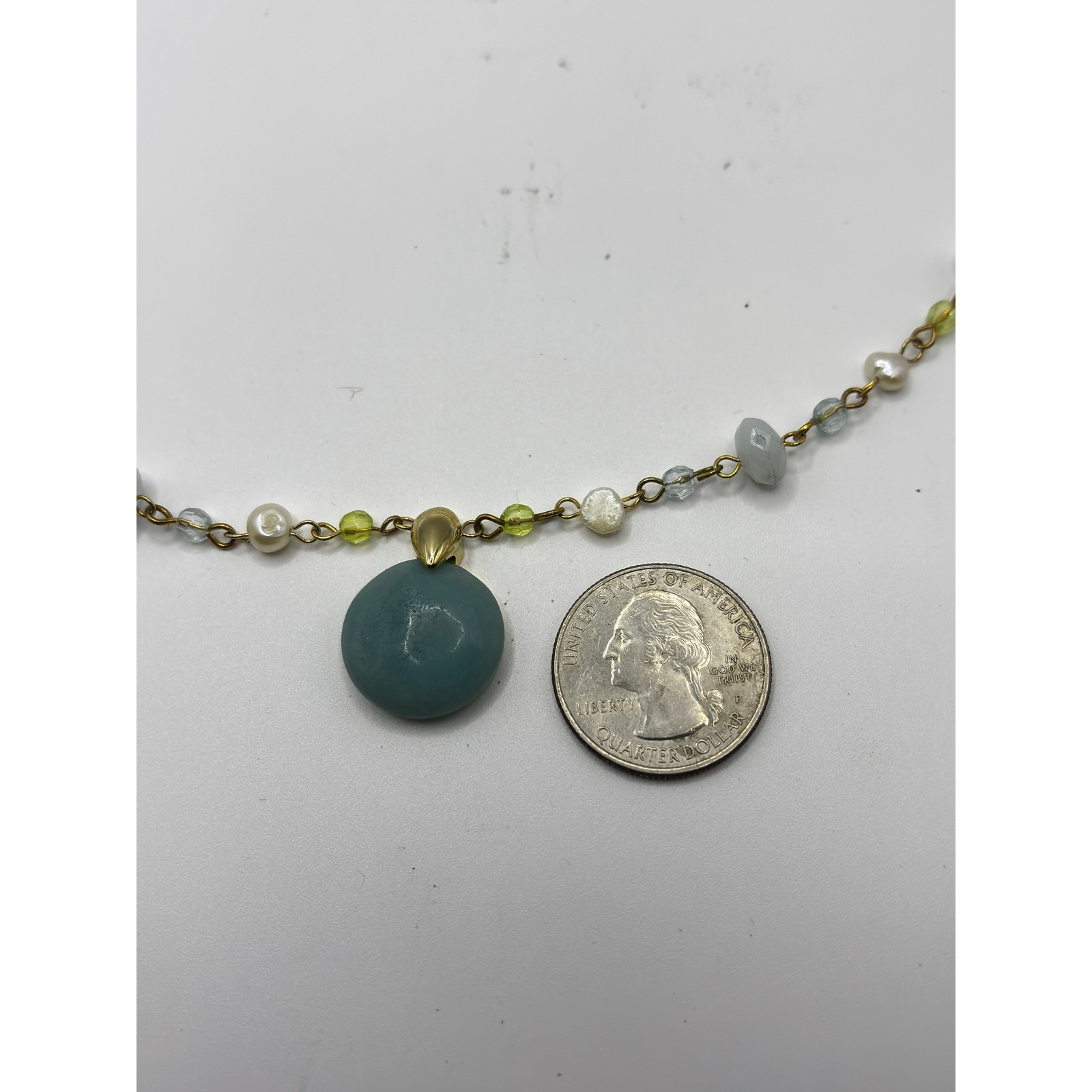 Sonoma Life Style Genuine Stone Pearl Gold Tone Beaded Pendant Necklace 17in