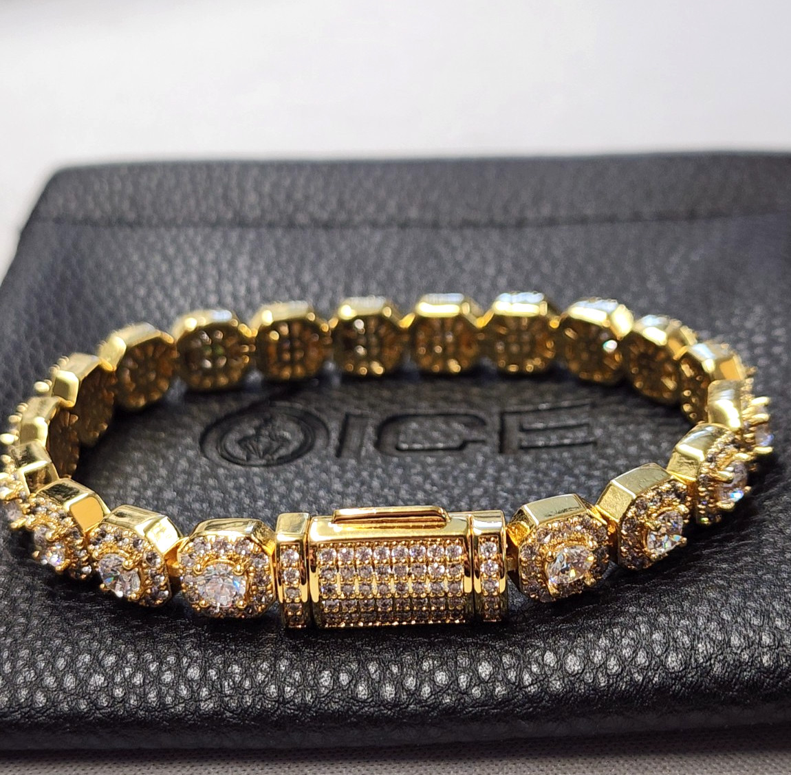 6ice 18K Gold Plated Micro Cluster Tennis Bracelet 7″