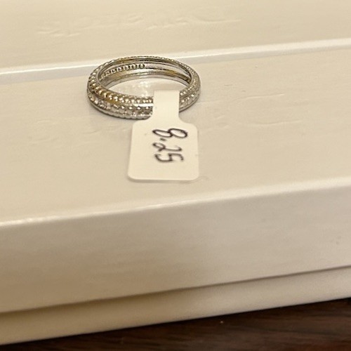 Size 8.25 Diamond CZ Half Eternity Band Ring Silver Tone Band No Mark