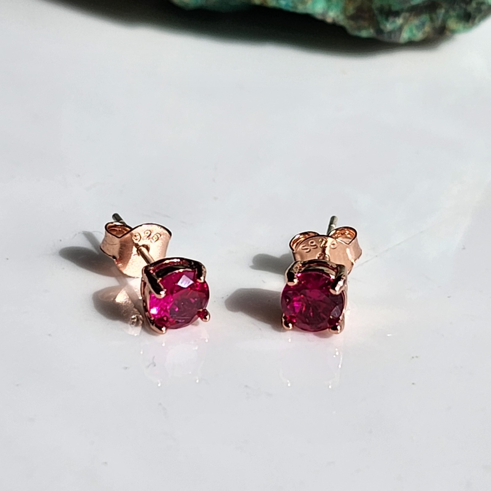 1.2CT 925 Sterling Silver Ruby Basket Earrings Gemstone 14k Rose Gold Plated
