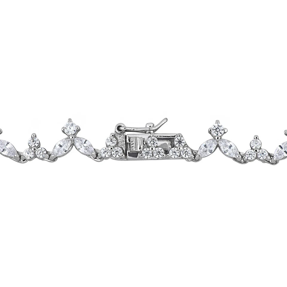 41ct Simulated Green Emerald/Diamond Women’s Tennis Necklace White Gold Plated
