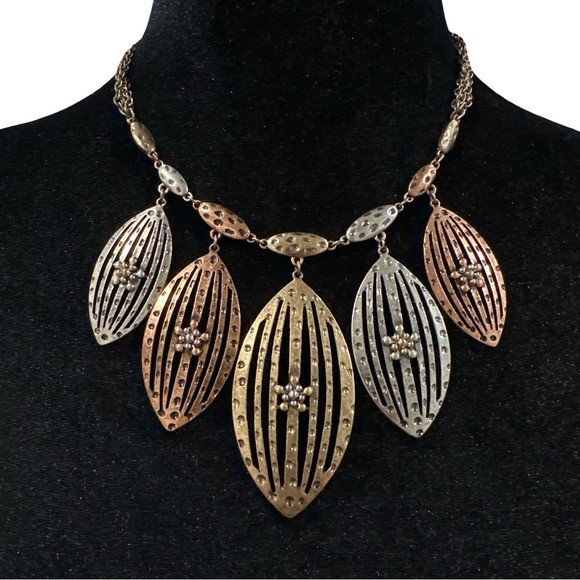 EL Erica Lyons Necklace Multi Color Gold Silver Copper Statement Boho Style