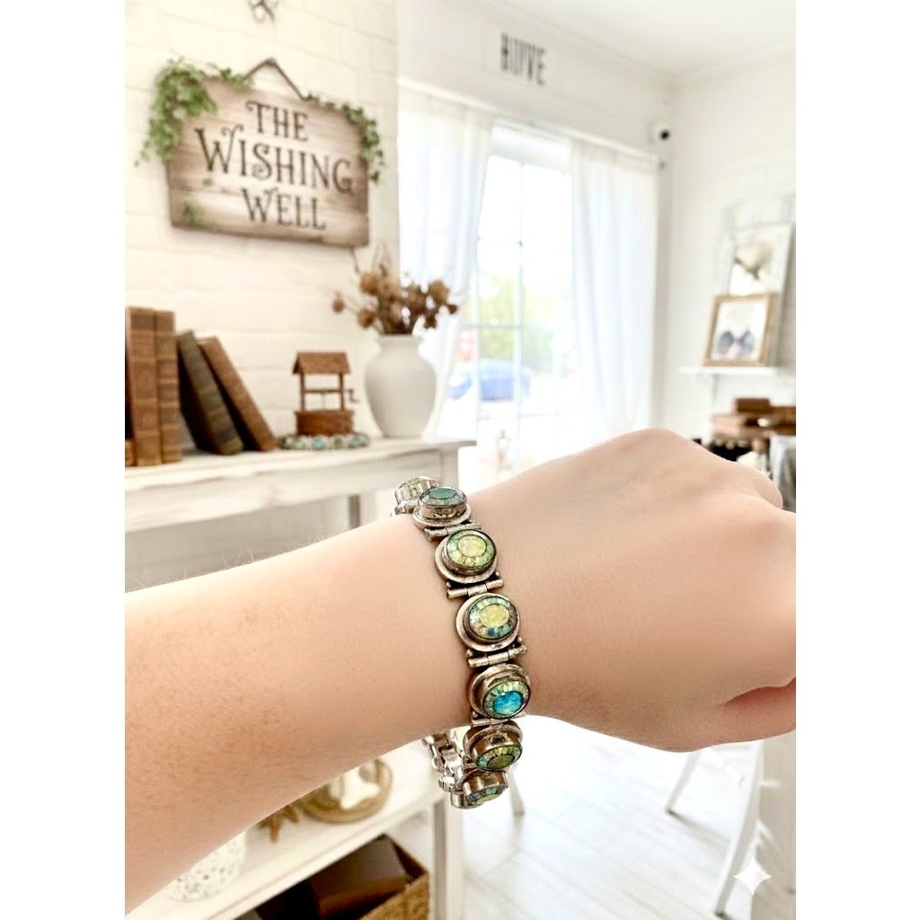 1950s Vintage Sterling Silver Aurora Borealis Statement Bracelet – 30g