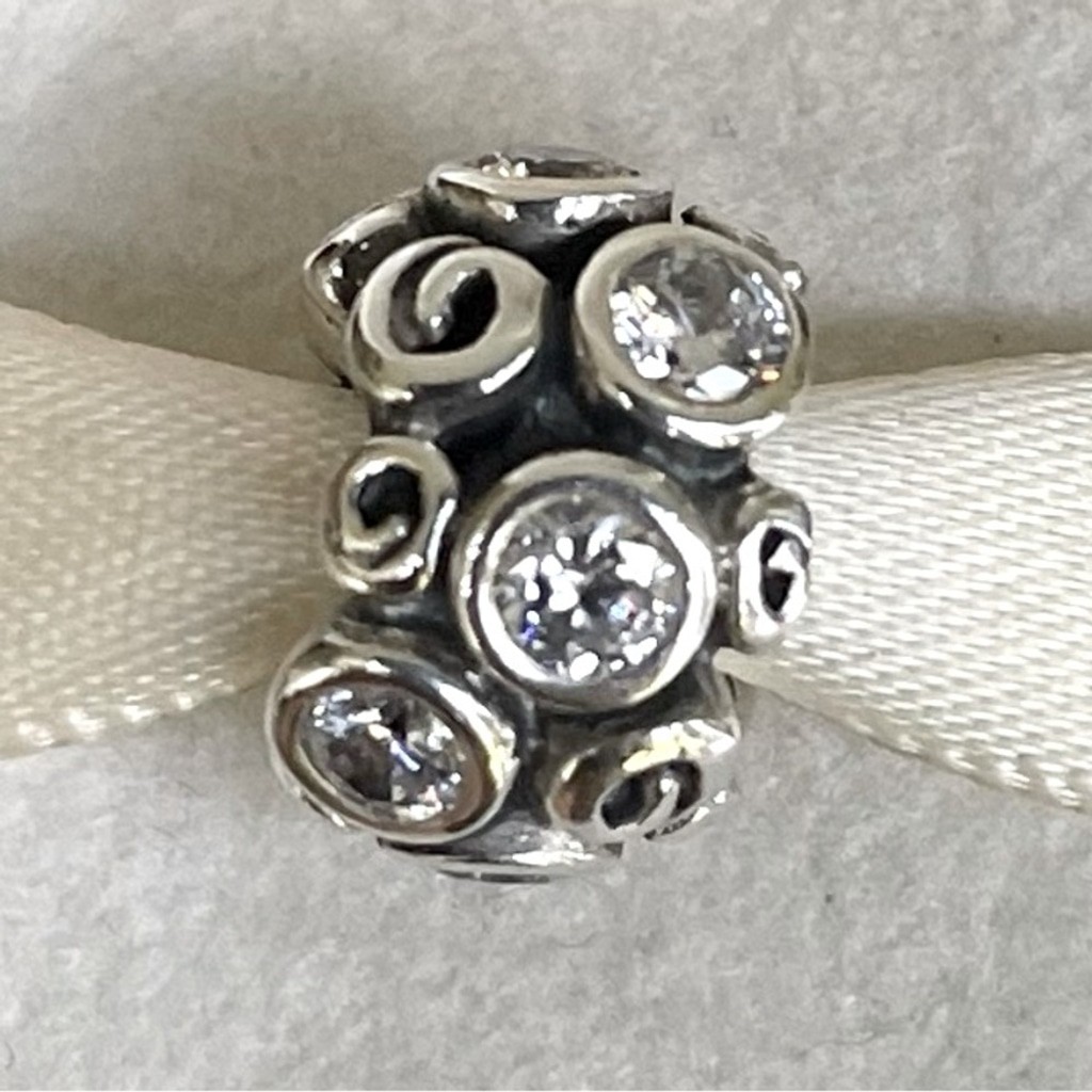 Pandora Spot Swirl Sterling Silver 925 Whit Clear CZ Charm!