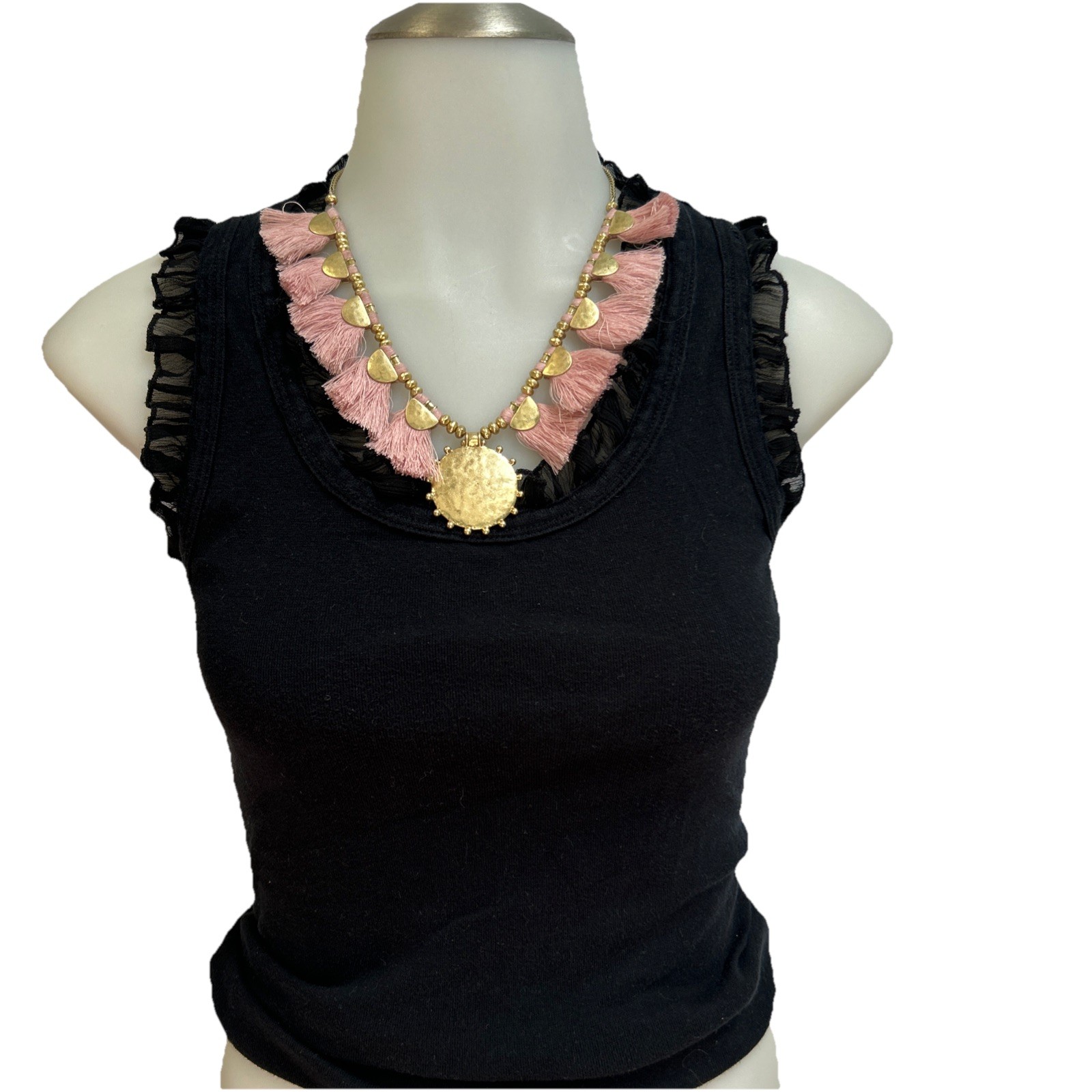 Lucky Brand Pink & Gold Tassel Necklace Reversible