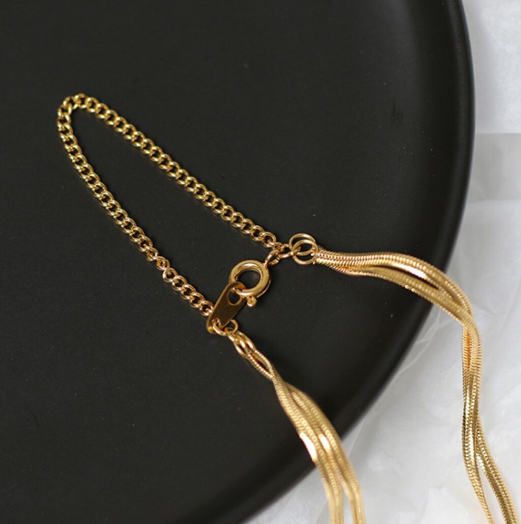 Women Girl Gold Plated Titanium Stainless Steel Double Herringbone Bracelet 6-8″