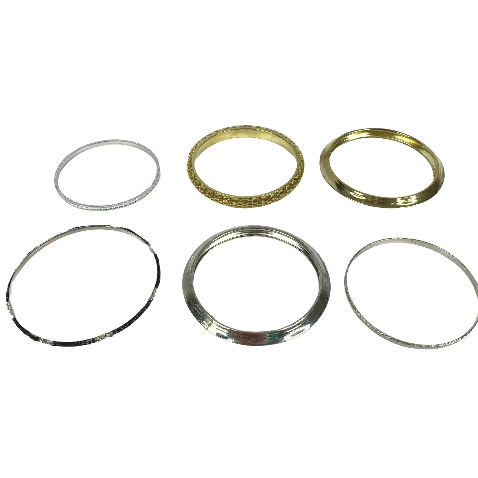 Lot of 6 Bangle Bracelets Slip On Metal Fashion Women Costume Bling Jewelry