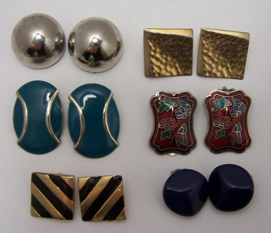 Lot of 6 Everyday Wear Modern Clip-on Earrings