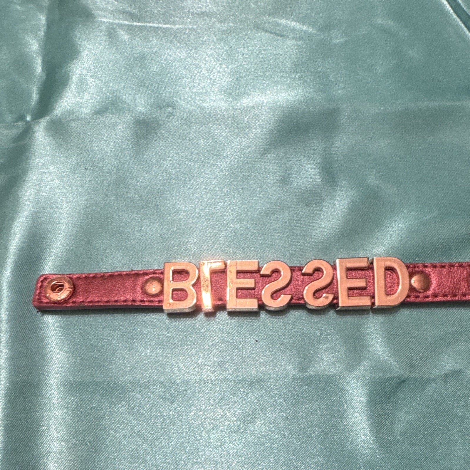 Pink Faux Leather BLESSED Charm Bracelet, Snap Closure, Adjustable, No Stone