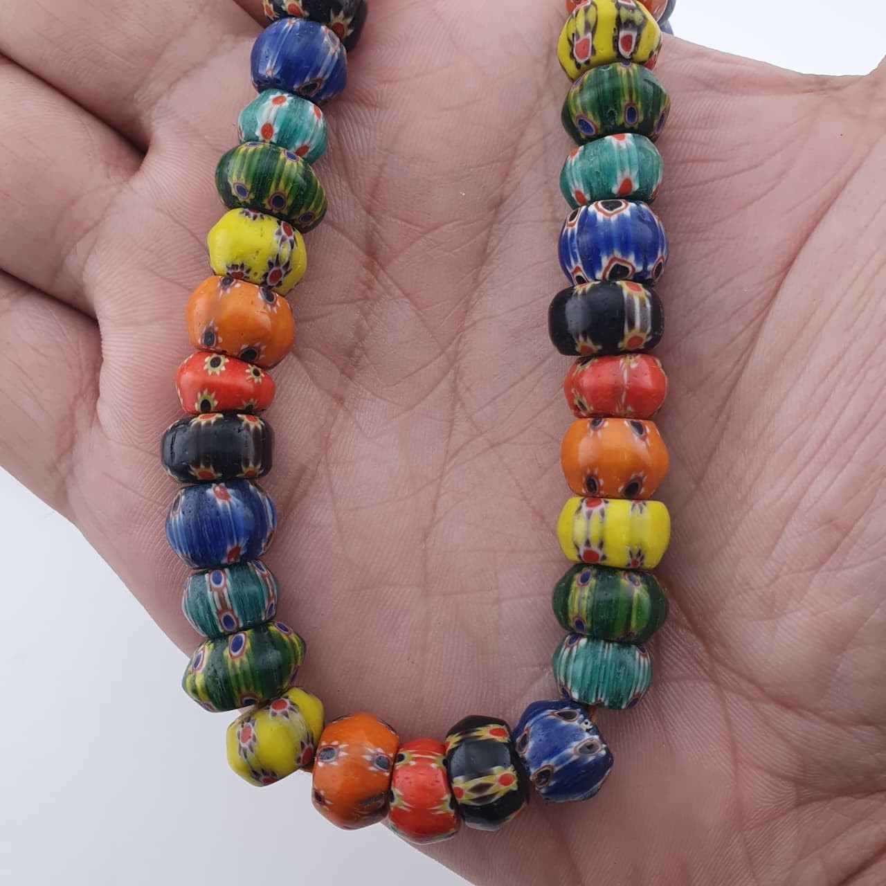 Vintage Venetian Style Multicolor Chevron Beaded Strands 22in | 9.1–11.2mm