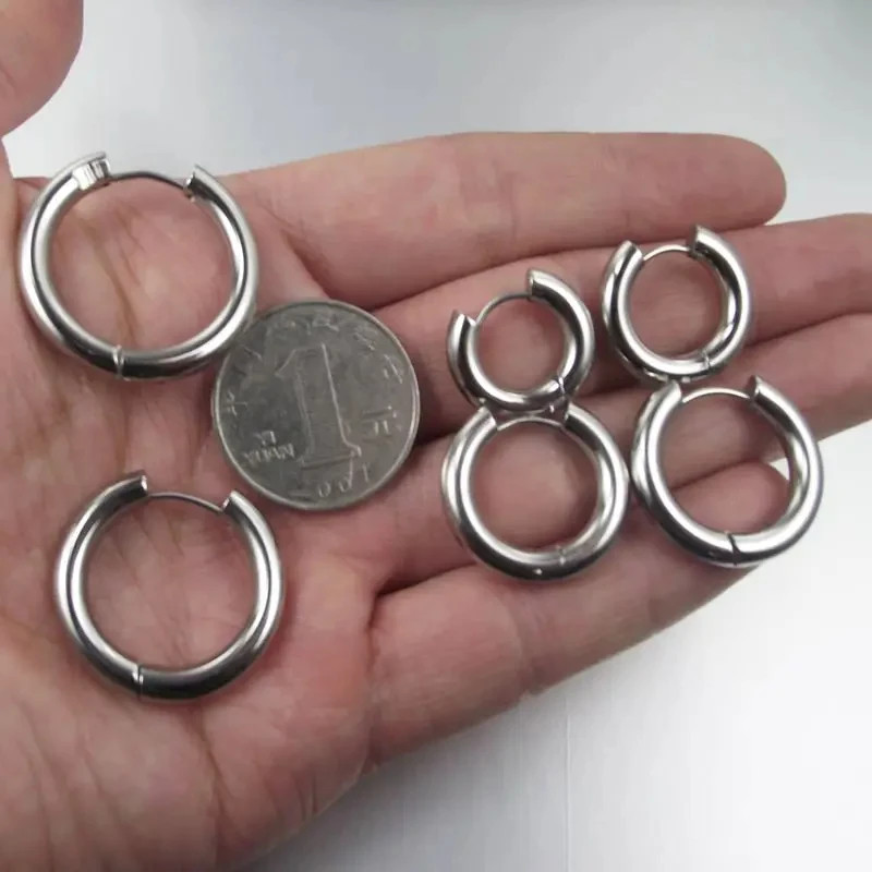 2 Pc Stainless Steel Hoop Earrings Men Round Thick Circle Huggie Jewelry