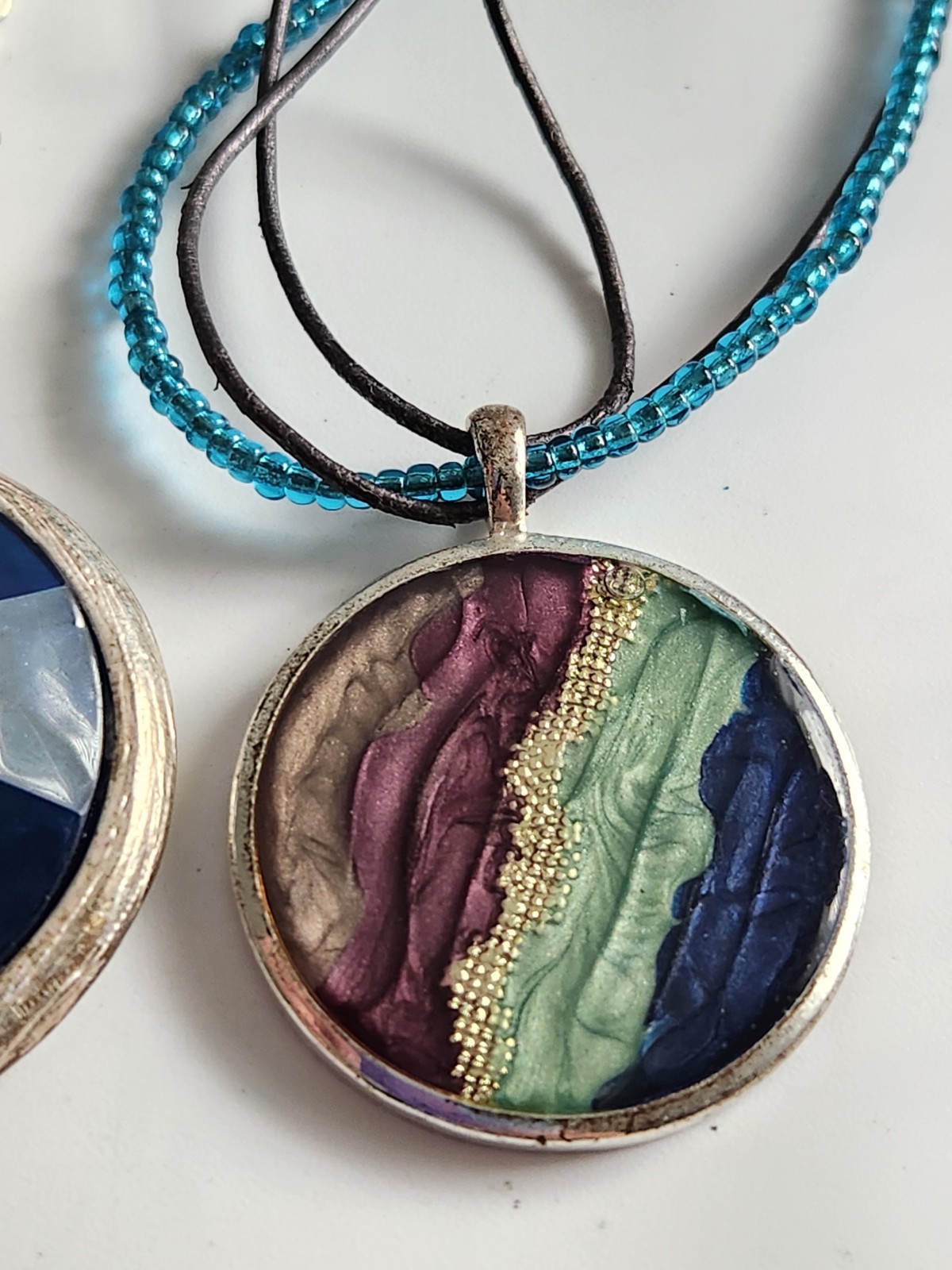 Kenneth Cole Set Of Two Silvertone Multicolored Necklaces 16-19″