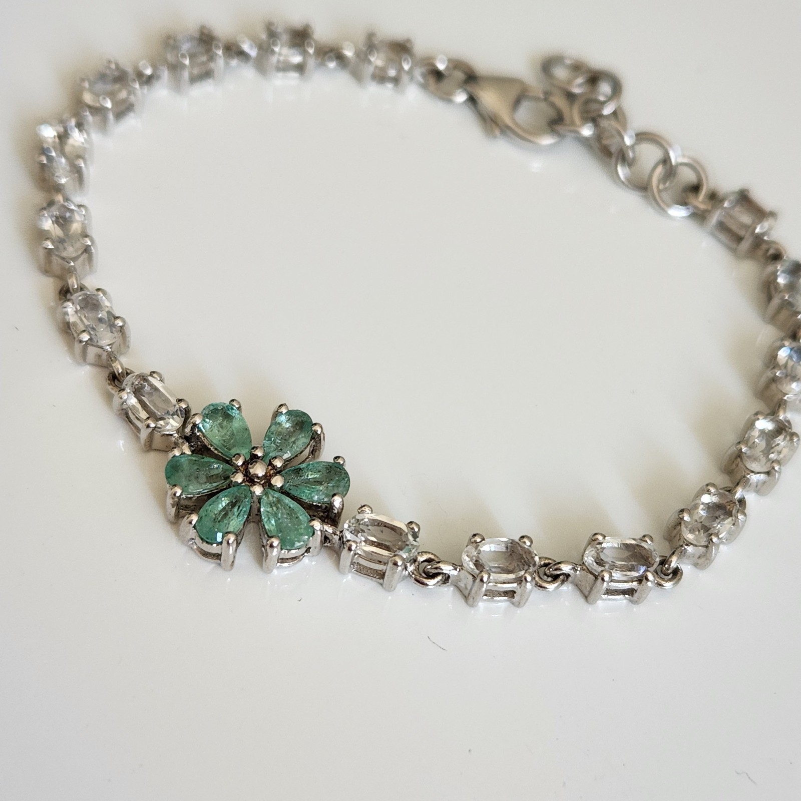 Zambian Emerald Bracelet with White Topaz in Sterling Silver 6.69cts