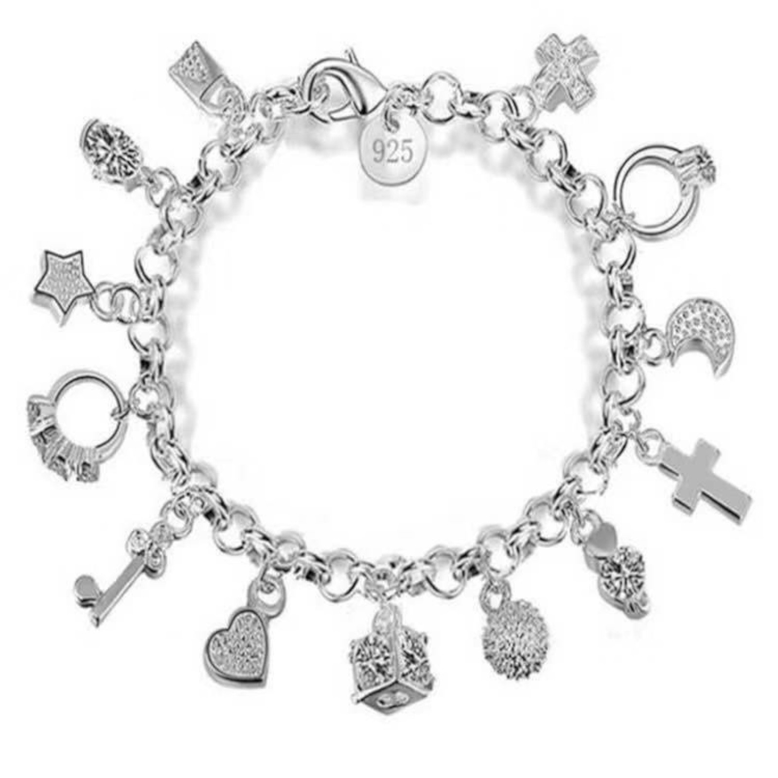925 Silver Plated Fashion Women Charm pendant Beautiful Bracelet chain A80