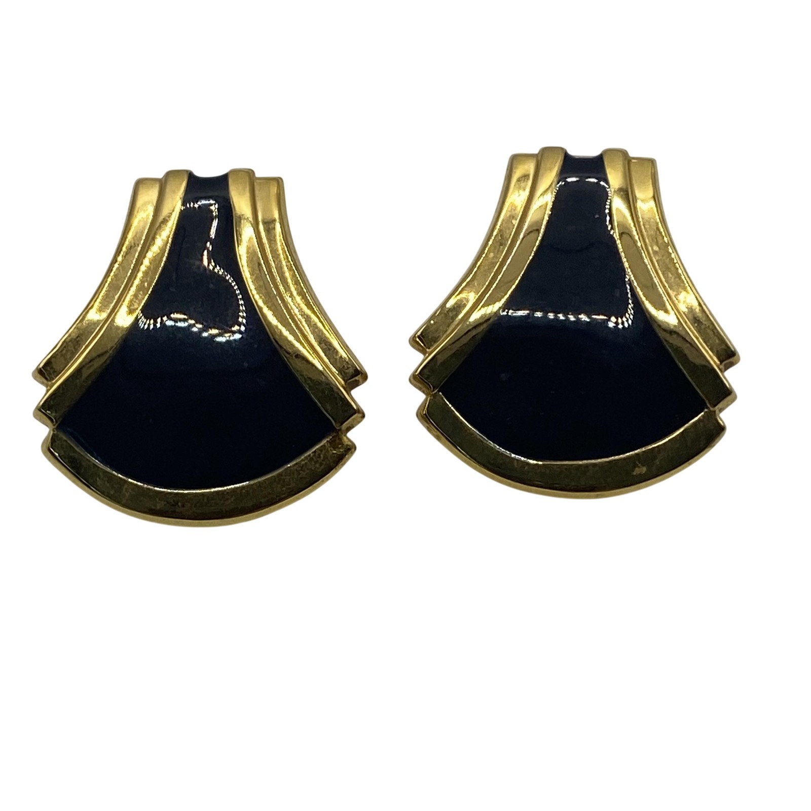 Gold Tone Blue Enamel Fan Stud Earrings Womens Butterfly 1 In Retro Jewelry