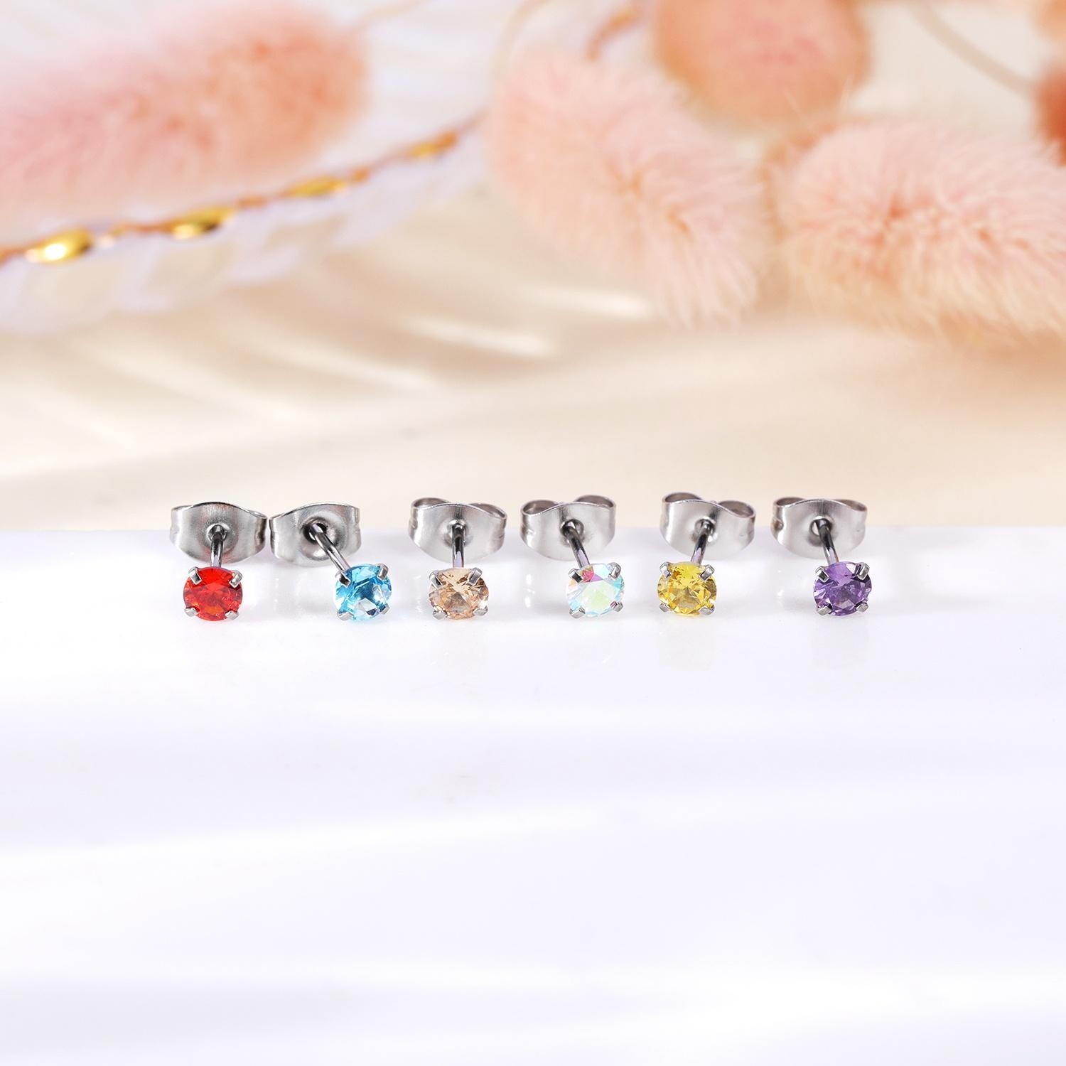 1 Pair 20G Stainless Steel Stud Earrings CZ Ear Studs Cartilage Piercing Jewelry