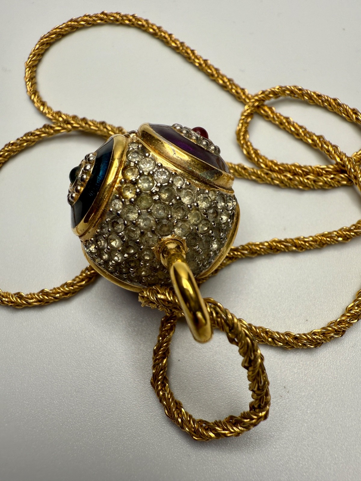 Vintage Branded Swarovski Enamel & Pavé Crystal Orb Pendant Necklace