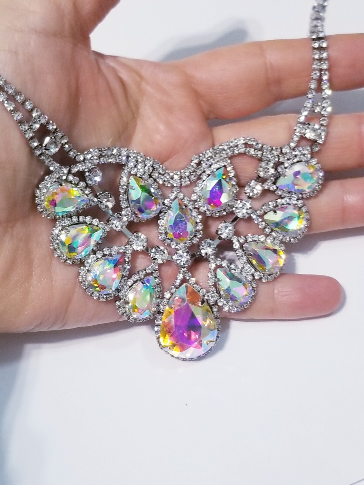 Iridescent AB Crystal Choker Rhinestone Statement Necklace Bridal Prom Pageant