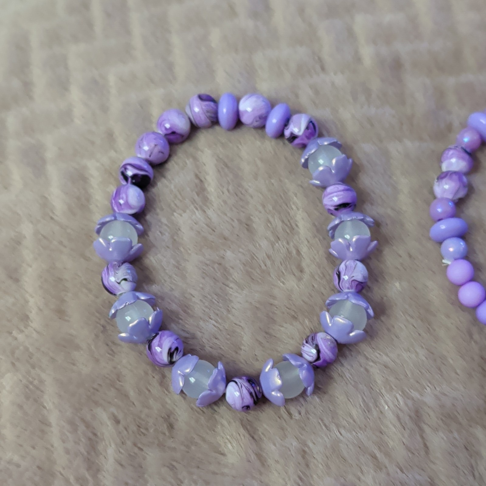Set of 2 Purple/Lavender Round Plastic Beaded Stretch Stackable Bracelets