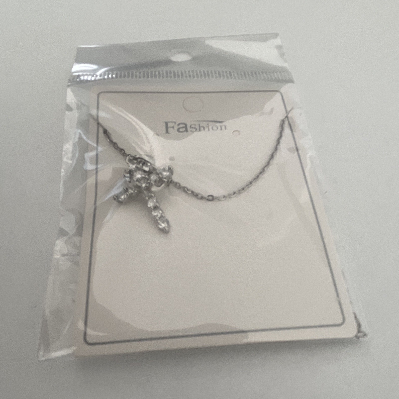 Silver Tone Clear Crystal Pavé Cross Charm Pendant Cable Chain Necklace