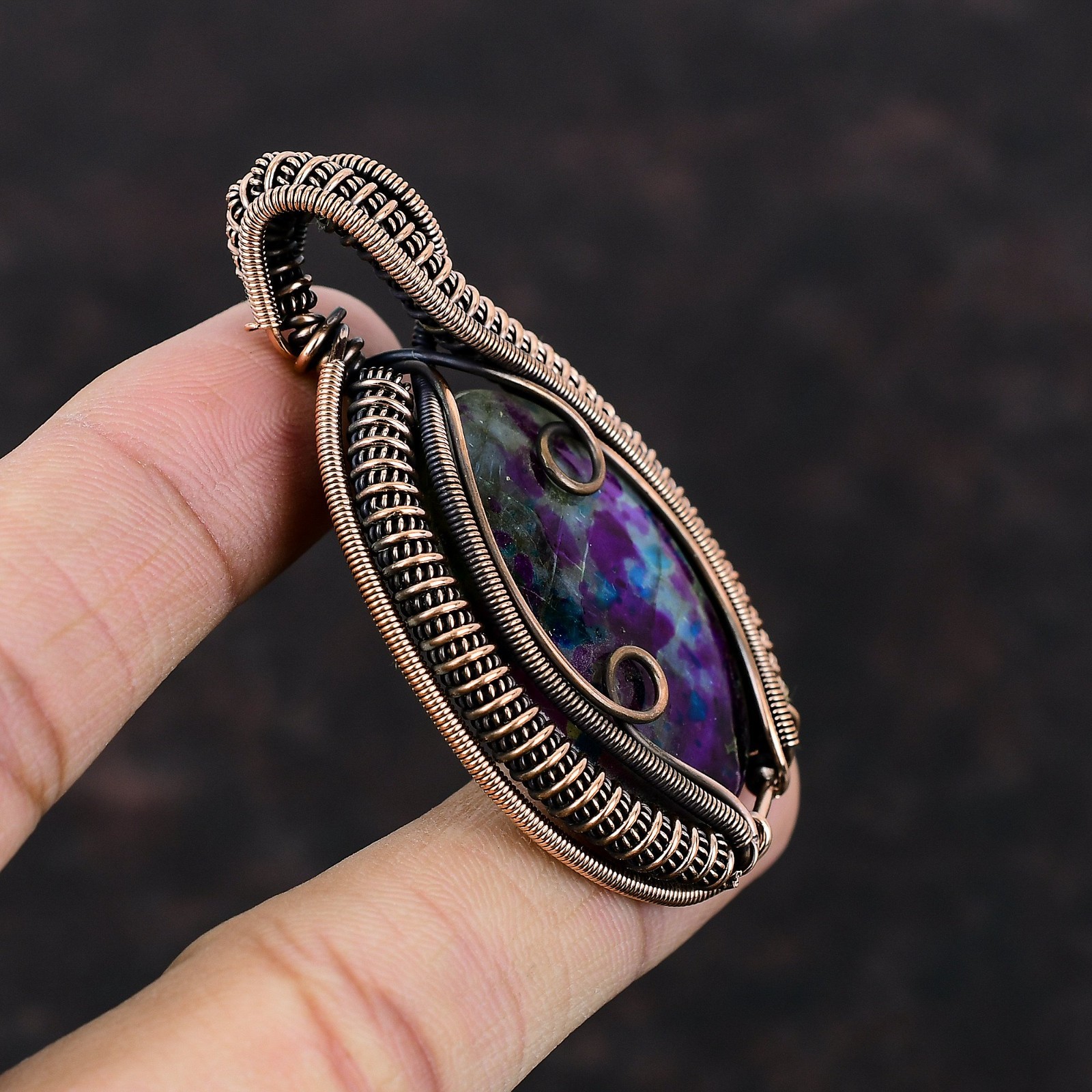 Natural Multi Fire Labradorite Copper Wedding Trendy Wire Wrapped Mother Pendant