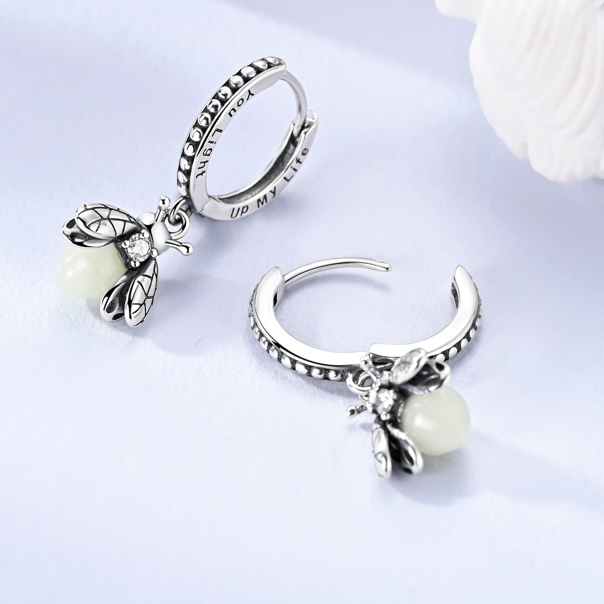 MULA 925 Sterling Silver Luminous Firefly Hoop Earrings AAA CZ For Women Jewelry