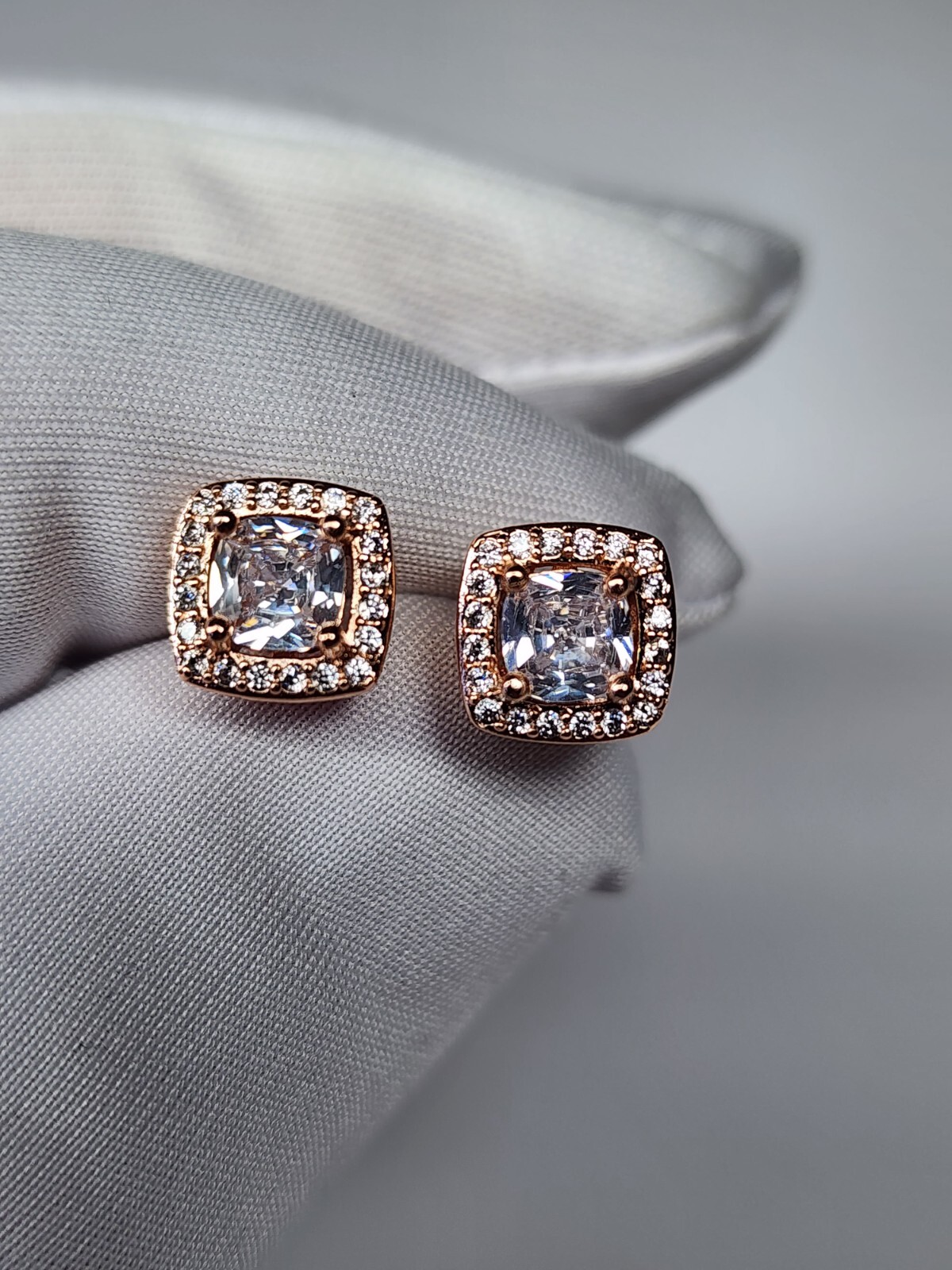 Gold Rose Silver Plated Stud Earrings With Cubic Zirconia Hip Hop Jewelry Unisex