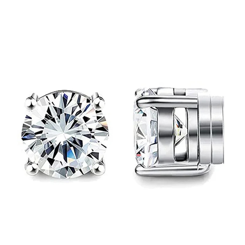 1 Pairs Crystal Strong Magnetic Ear Stud Clip Earrings for Men Women Punk round