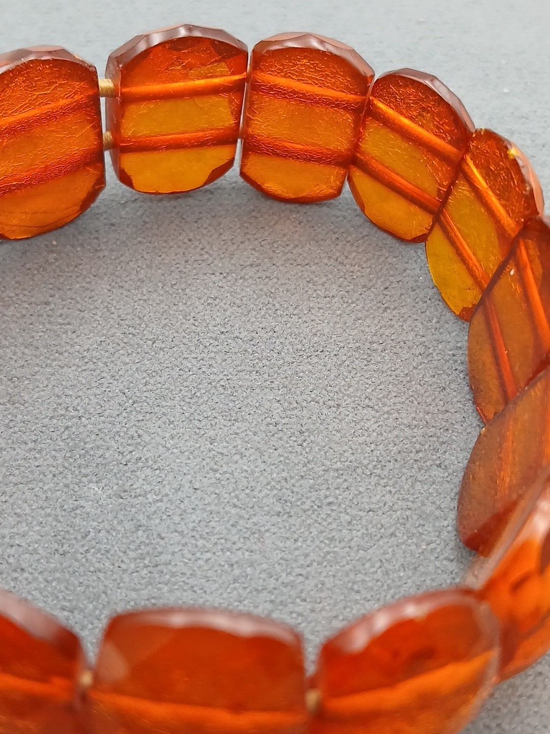 Vintage Baltic Amber Faceted Bead Stretch Panel Bracelet 7-7.5″