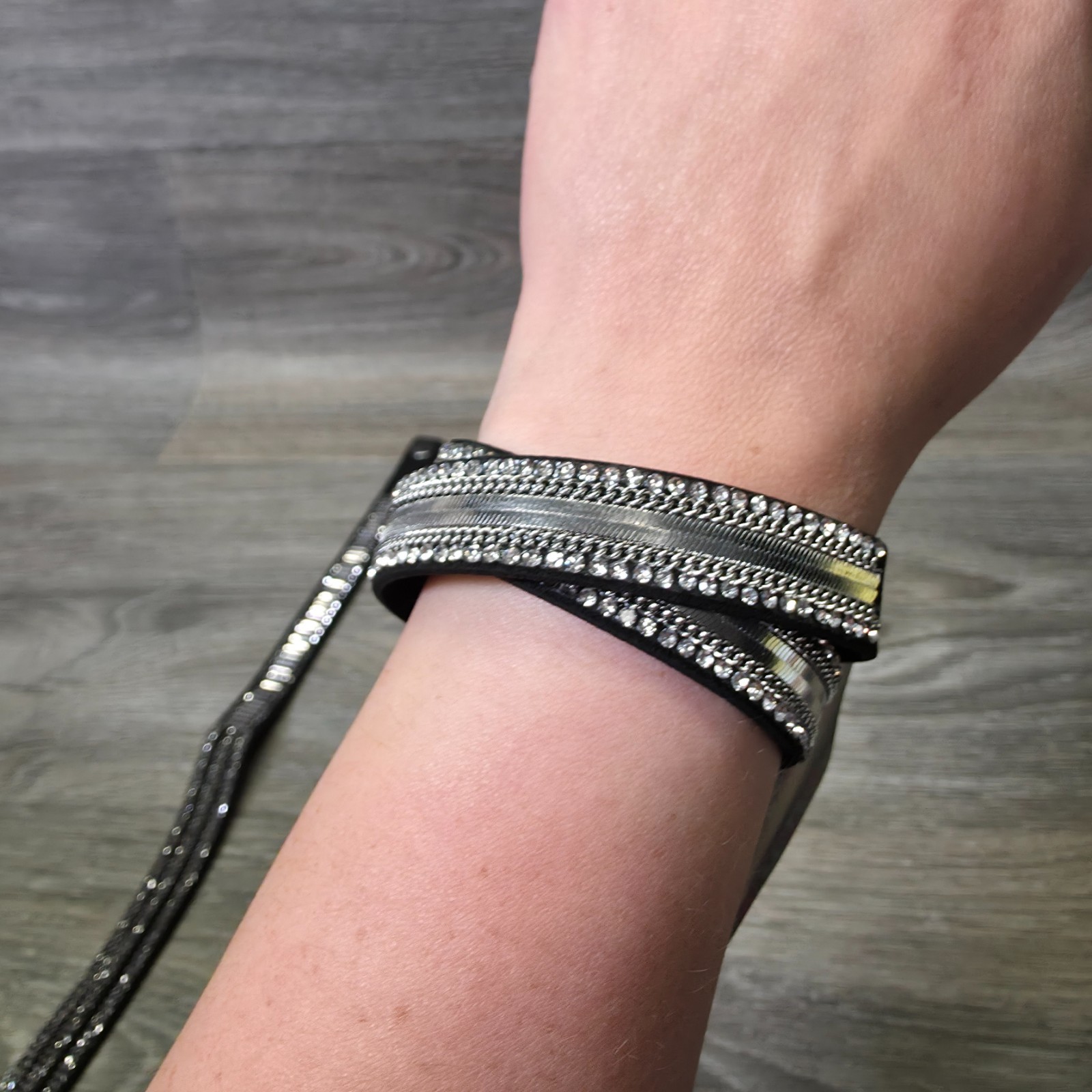 Paparazzi Black Rhinestone Diamond Wrap Bracelet Lot of 2 Boho Jewelry NEW