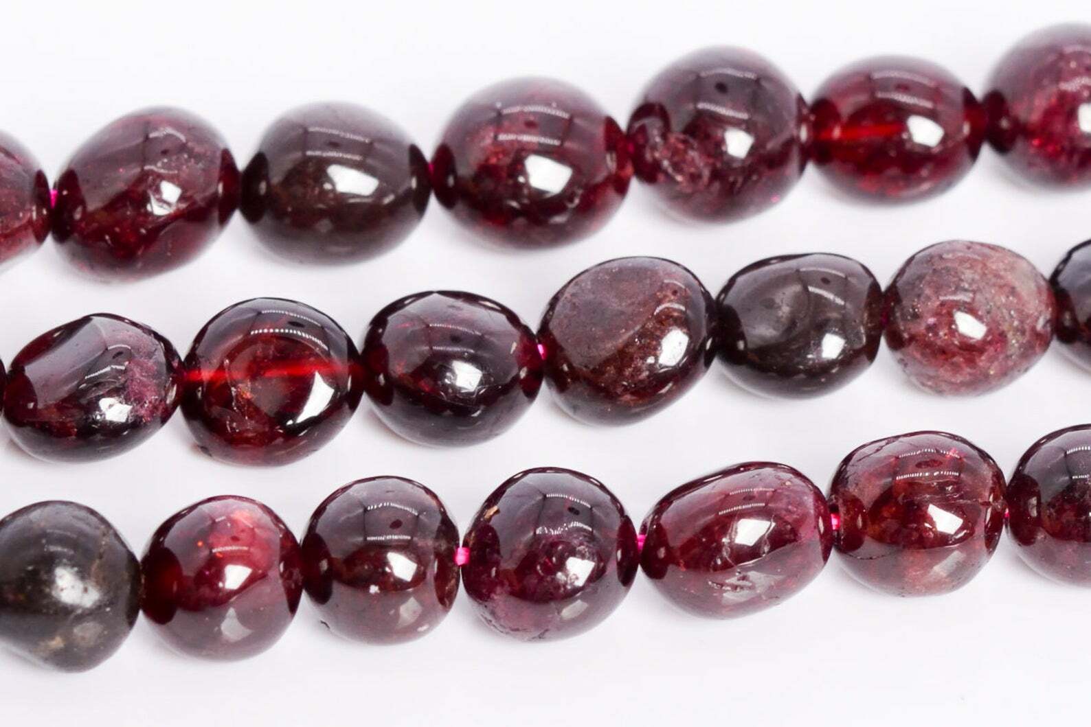 12 mm Red Garnet Bracelet Polished Stone Beads Natural Gemstone Nugget Reiki Hea