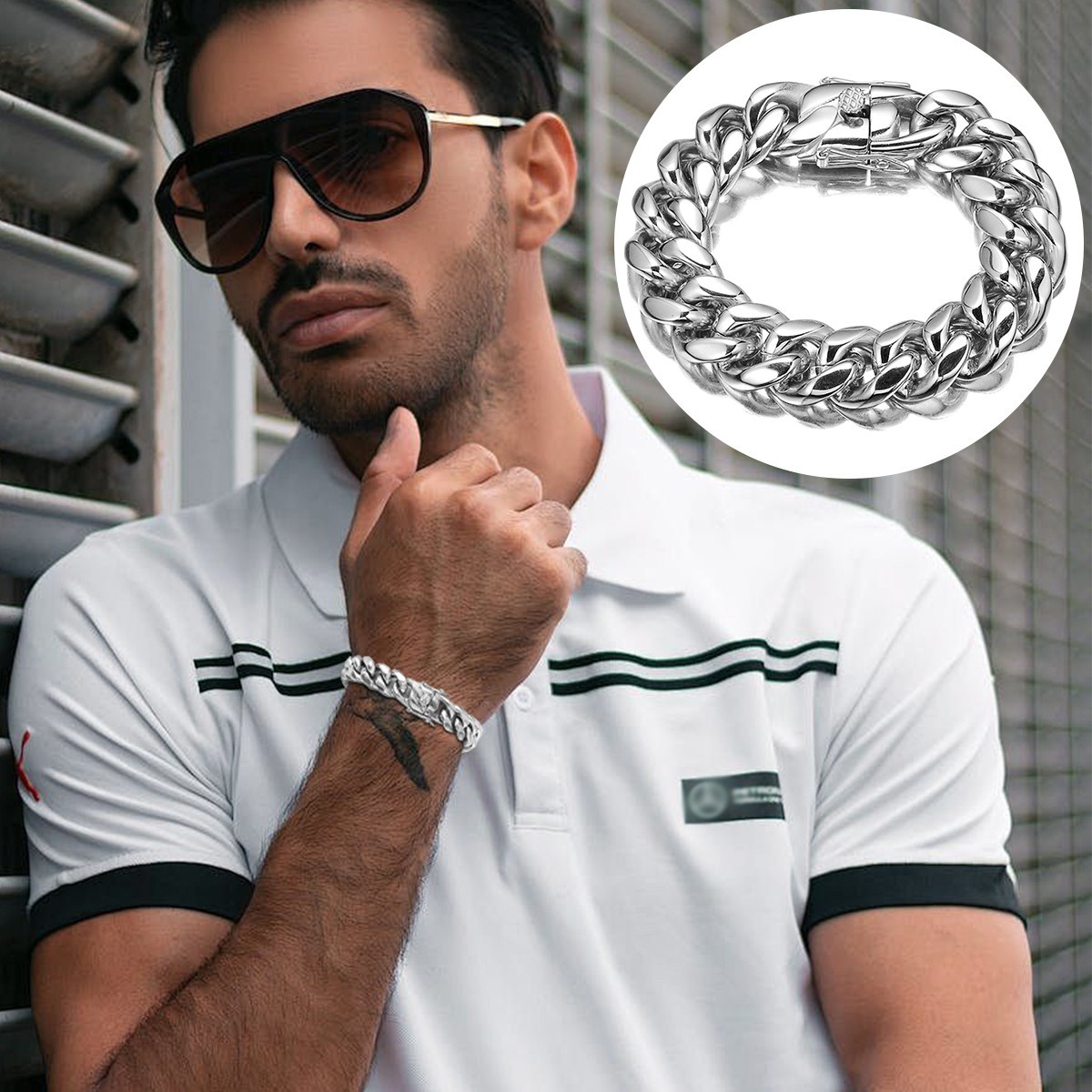 Silver Tone Solid Cuban Link Bracelet 7/8/9 Inch Men’s Heavy Wrist Chain