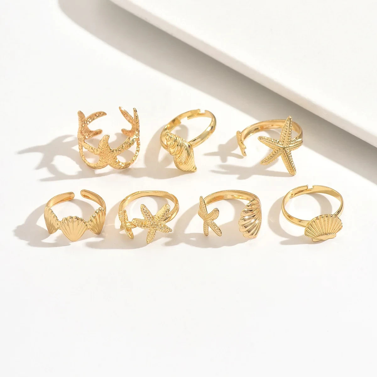 Ocean Starfish Shell Conch Ring Set for Women Beach Vacation Fashion Jewelry