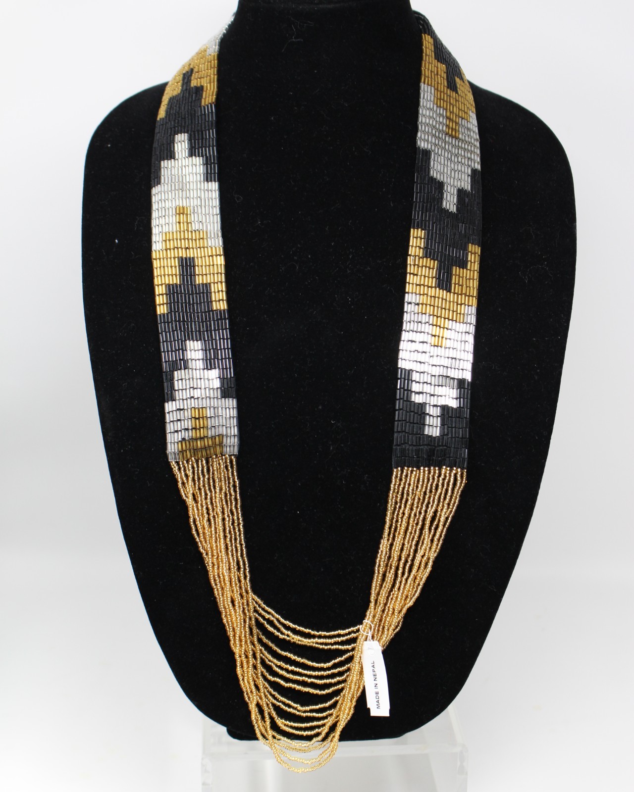 Himalayan Gems Necklace NEW Waterfall Potay Metallic Bead Waterfall Black Gold
