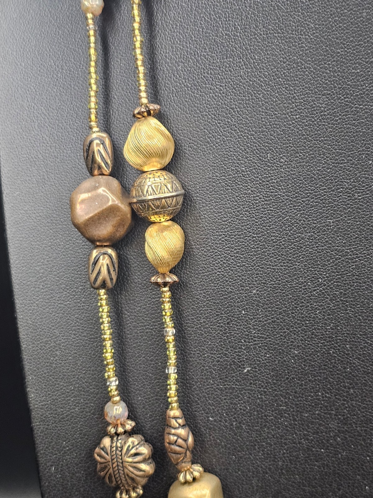 MEIFA Long Gold Tone Beaded Necklace 36″ Antiqued Bronze Mixed Metal Boho