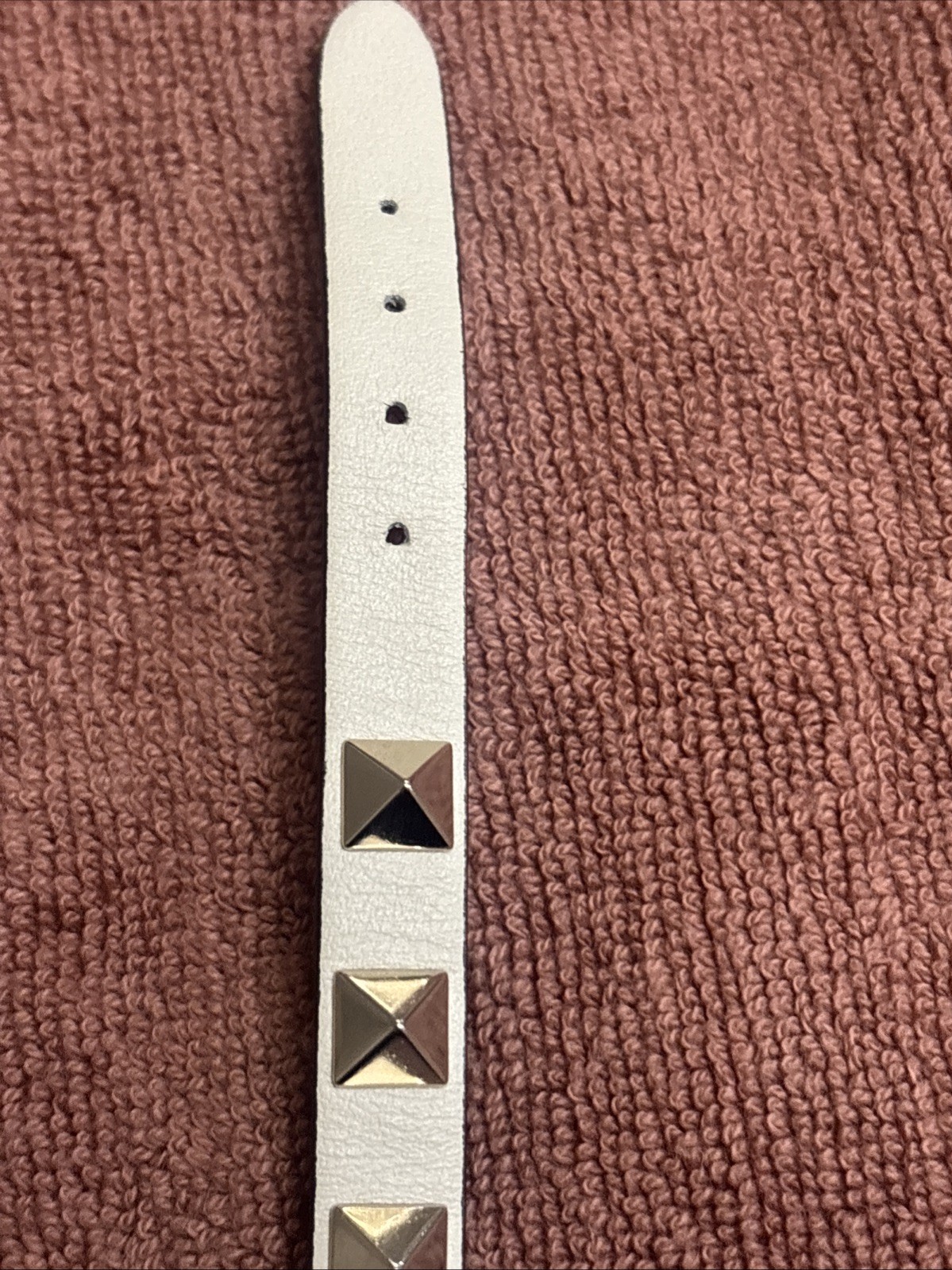 Valentino Silver Gold Rockstud Leather Bracelet Cream Beige