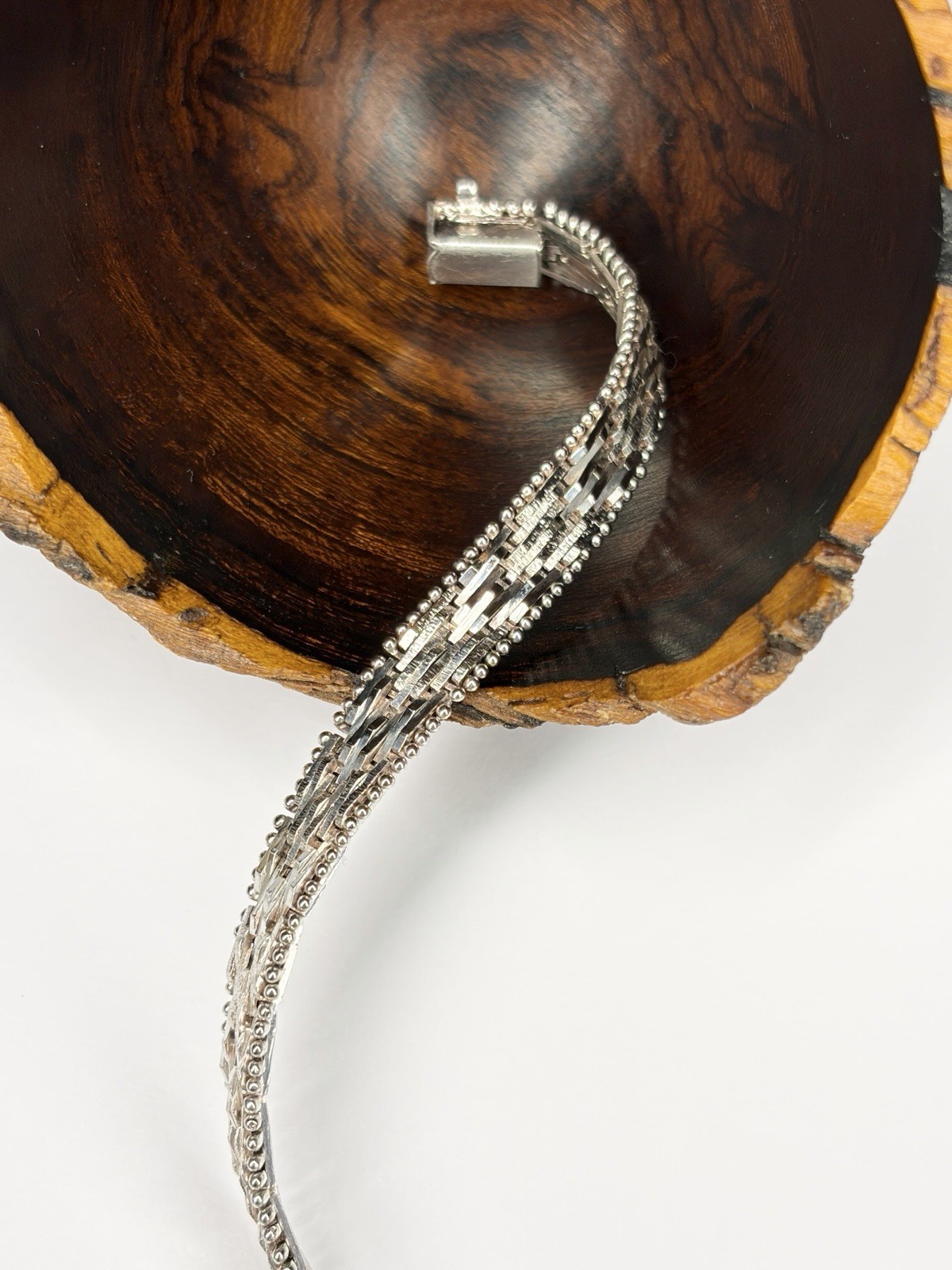 Vintage SU Italy 925 Sterling Silver Woven Flat Riccio Chain Bracelet 7.5” 15.7g
