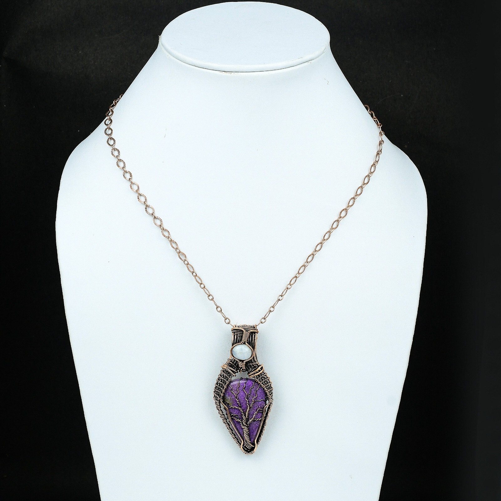 Purpurite Wire Wrapped Tree Of Life Pendant Handcrafted Copper Holiday 2.68″