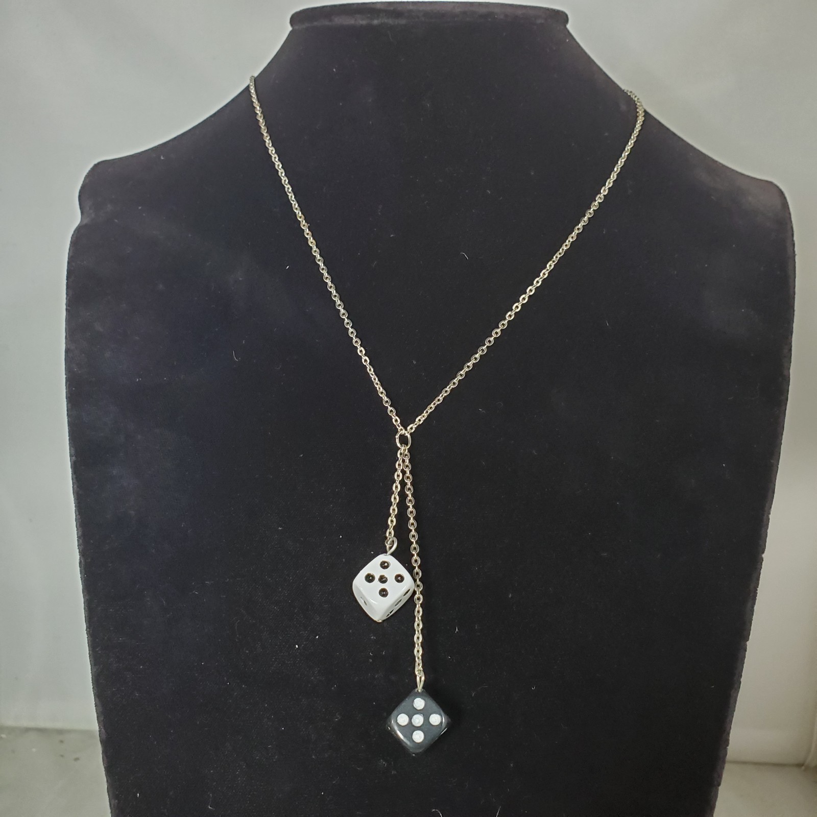 Bijou Silver Chain with Black and White Dice Necklace: NWT