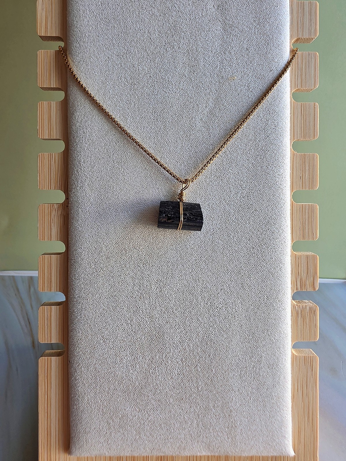 Black Tourmaline Necklace 18k Gold Natural Protection Stone Healing Jewelry