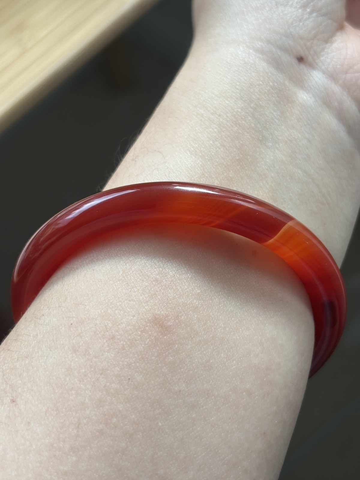 55mm Carnelian Red Agate Bangle Full Round with White Cloud Accent