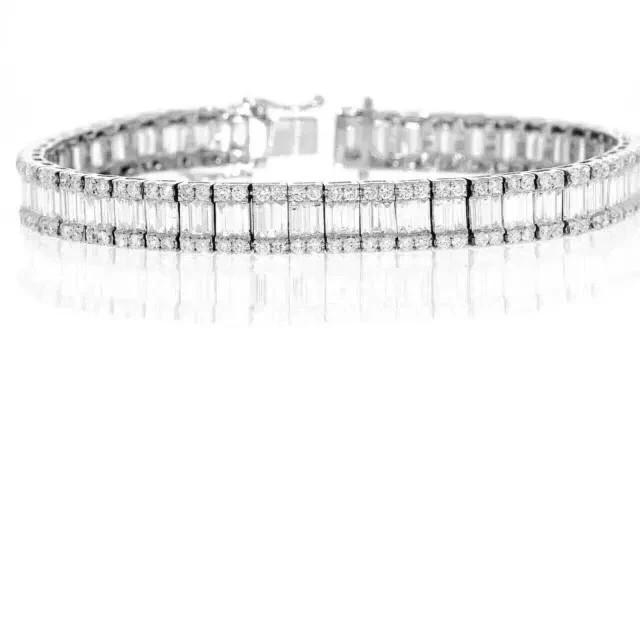 9.9 ct Baguette Cut Simulated Diamond Men Tennis Bracelet 14K White Gold Plated